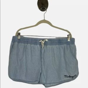 Disney Mickey Pull On Denim Shorts Size XS Junk Food Womens Blue Embroidered
